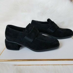 ECCO Chunky Heel Black Suede Elasticated Gore Low cut Bootie Size US7.5  Y2K